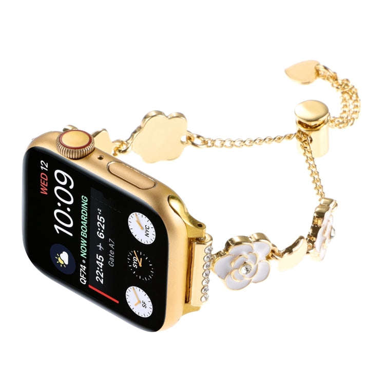 For Apple Watch Series 7 41mm Camellia Metal Chain Bracelet Watch Band(White Gold)