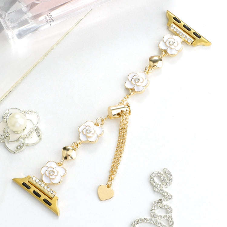For Apple Watch Series 7 41mm Camellia Metal Chain Bracelet Watch Band(White Gold)