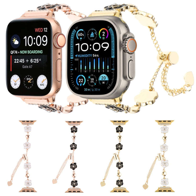 For Apple Watch Series 9 41mm Camellia Metal Chain Bracelet Watch Band(Black Gold)