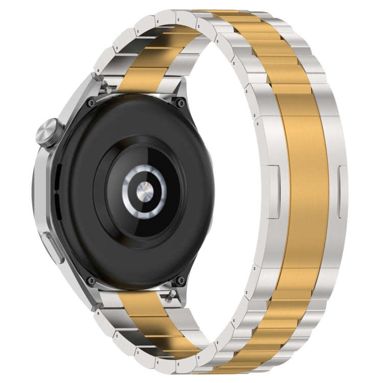 For Huawei Watch GT4 / GT3 / GT2 / GT 46mm Three Strains HW Buckle Metal Watch Band(Silver Gold)