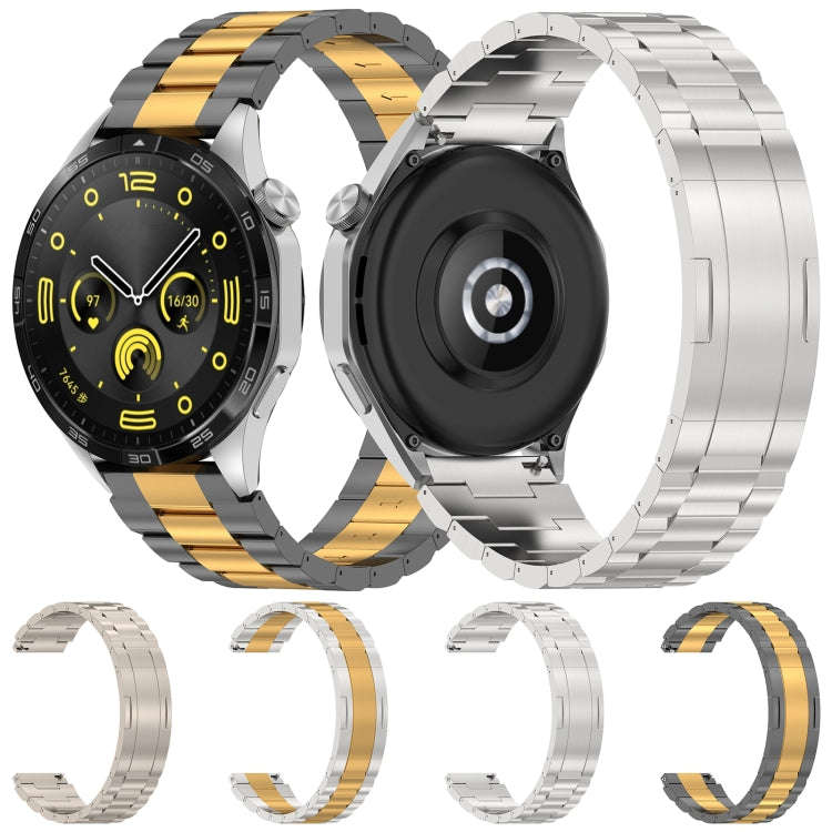 For Huawei Watch GT4 / GT3 / GT2 / GT 46mm Three Strains HW Buckle Metal Watch Band(Grey Gold)