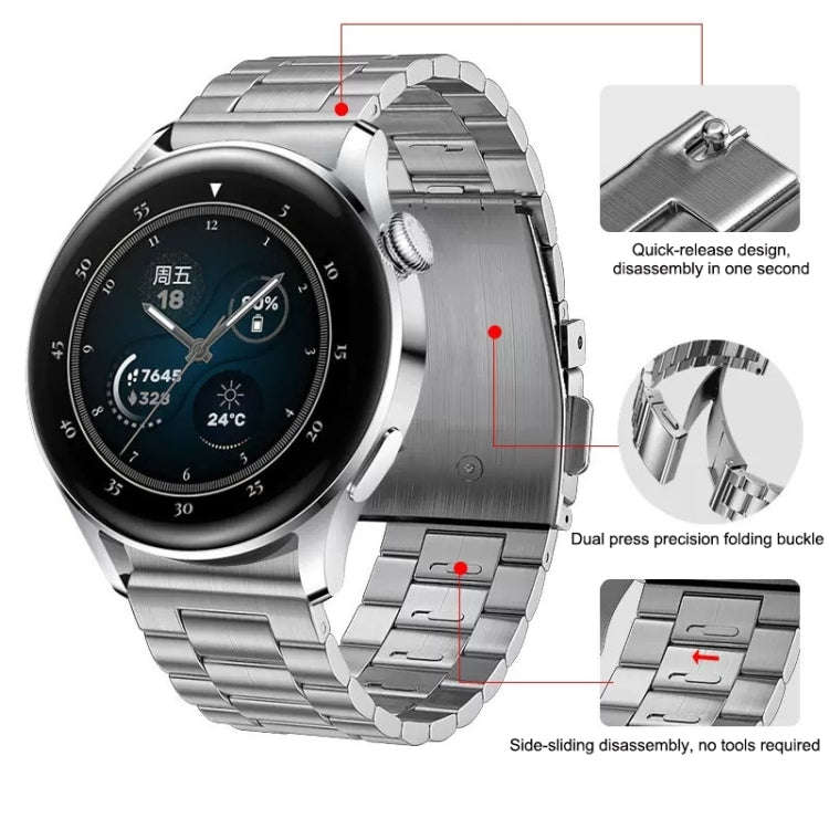 For Huawei Watch GT4 / GT3 / GT2 46mm Three Strains Flat Buckle Titanium Steel Watch Band(Silver)