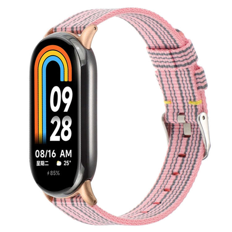 For Xiaomi Mi Band 8 Nylon Canvas Watch Band(Pink Stripe)