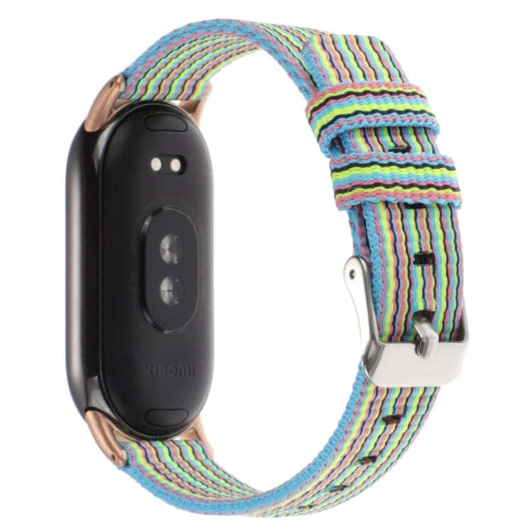 For Xiaomi Mi Band 8 Nylon Canvas Watch Band(Cyan Stripe)