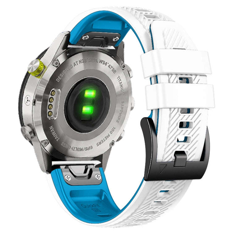 For Garmin Fenix 7X Twill Two Color Quick Release Silicone Watch Band(White Blue)