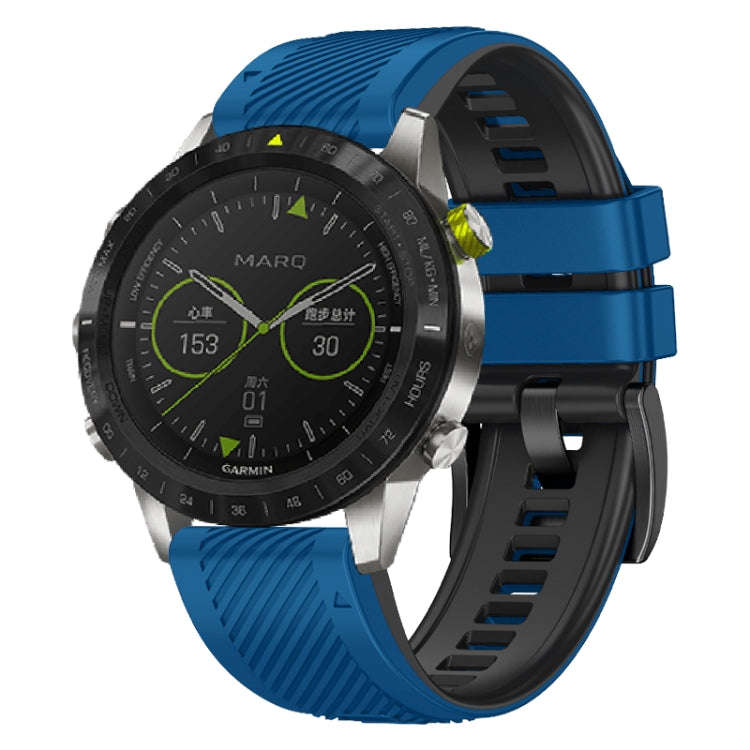 For Garmin Fenix 7X Twill Two Color Quick Release Silicone Watch Band(Royal Blue Black)