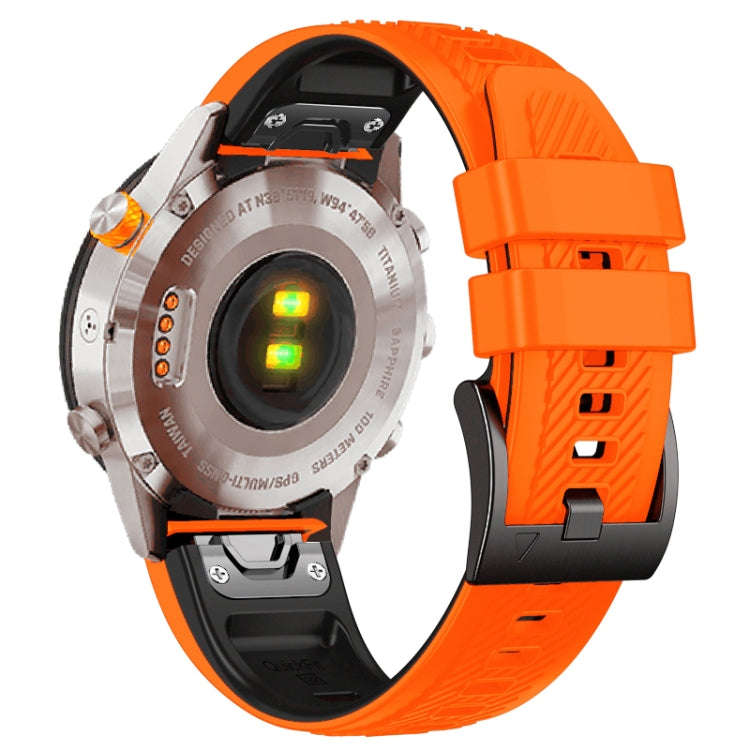 For Garmin Fenix 7X Twill Two Color Quick Release Silicone Watch Band(Orange Black)
