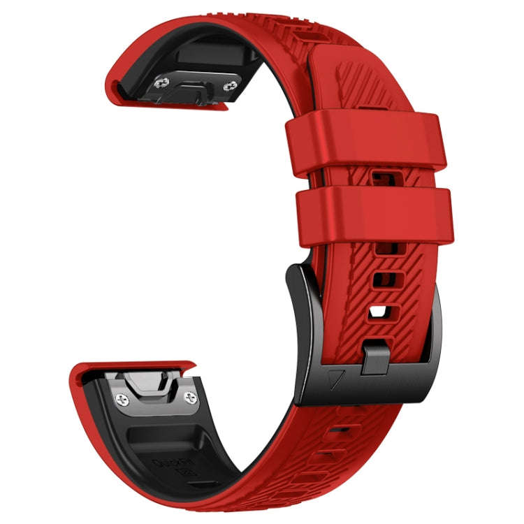 For Garmin Fenix 7 Twill Two Color Quick Release Silicone Watch Band(Red Black)