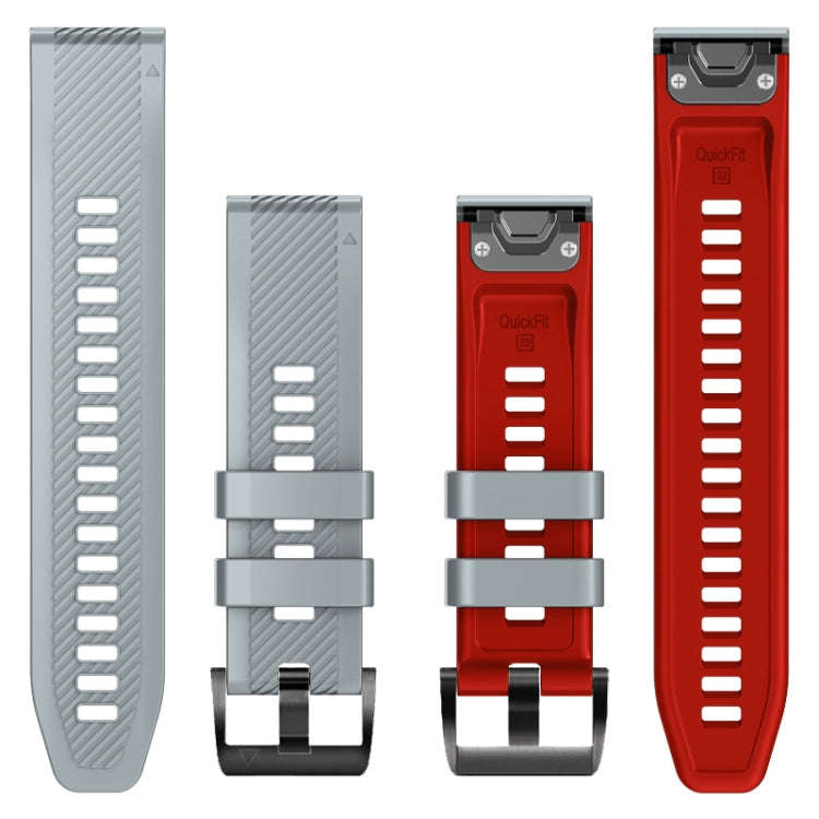 For Garmin Fenix 7 Twill Two Color Quick Release Silicone Watch Band(Light Grey Red)