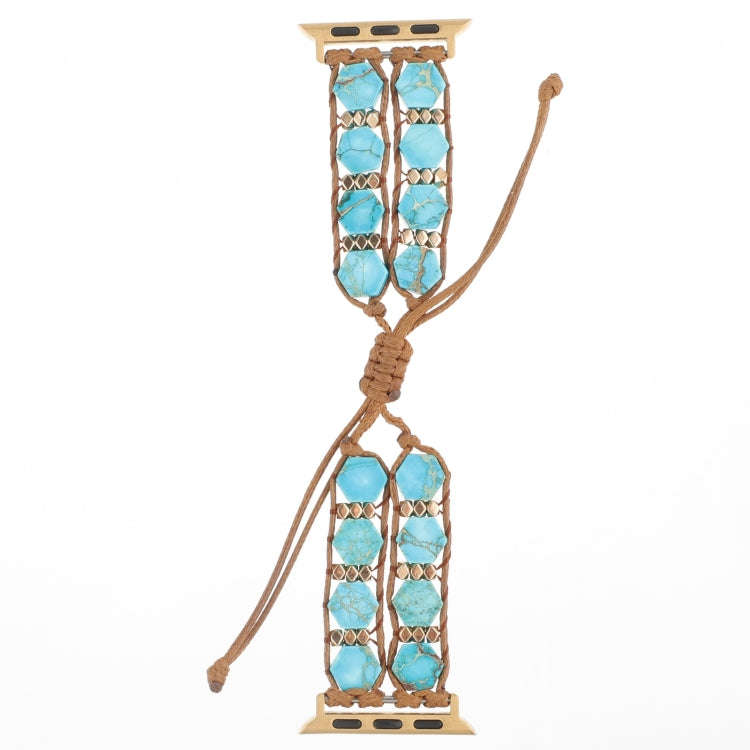 For Apple Watch Ultra 49mm Hexagonal Stones Drawstring Chain Watch Band(Blue)