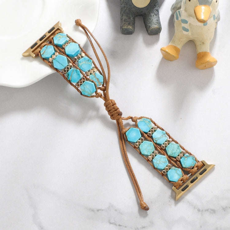 For Apple Watch Ultra 49mm Hexagonal Stones Drawstring Chain Watch Band(Blue)