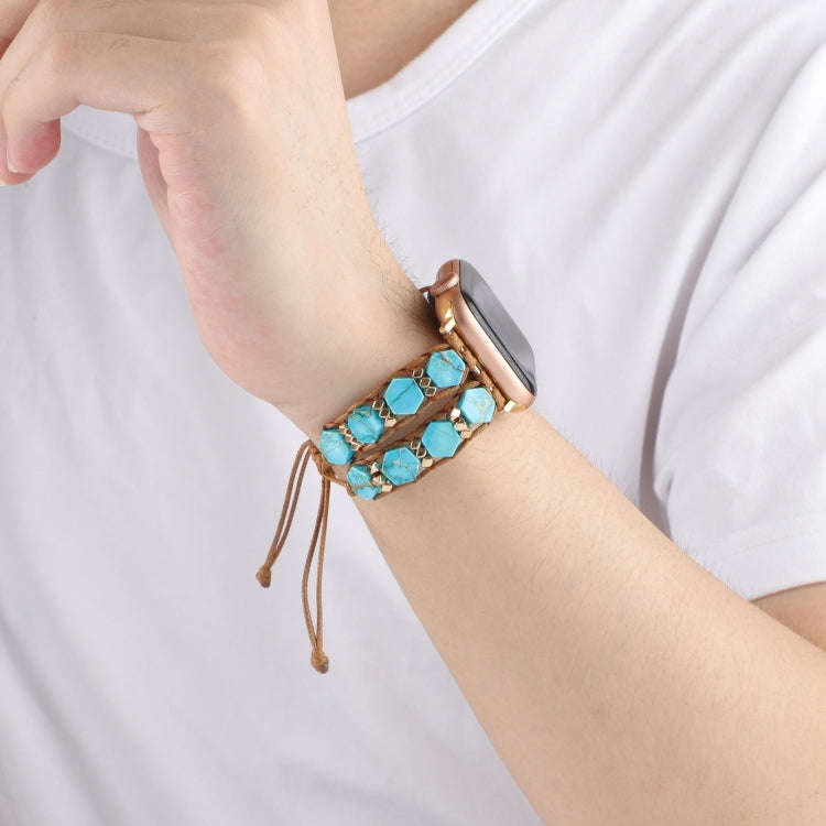 For Apple Watch Ultra 49mm Hexagonal Stones Drawstring Chain Watch Band(Blue)