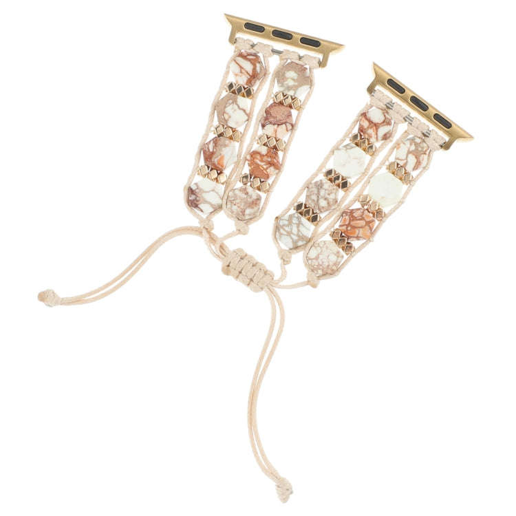 For Apple Watch Series 8 41mm Hexagonal Stones Drawstring Chain Watch Band(Beige)
