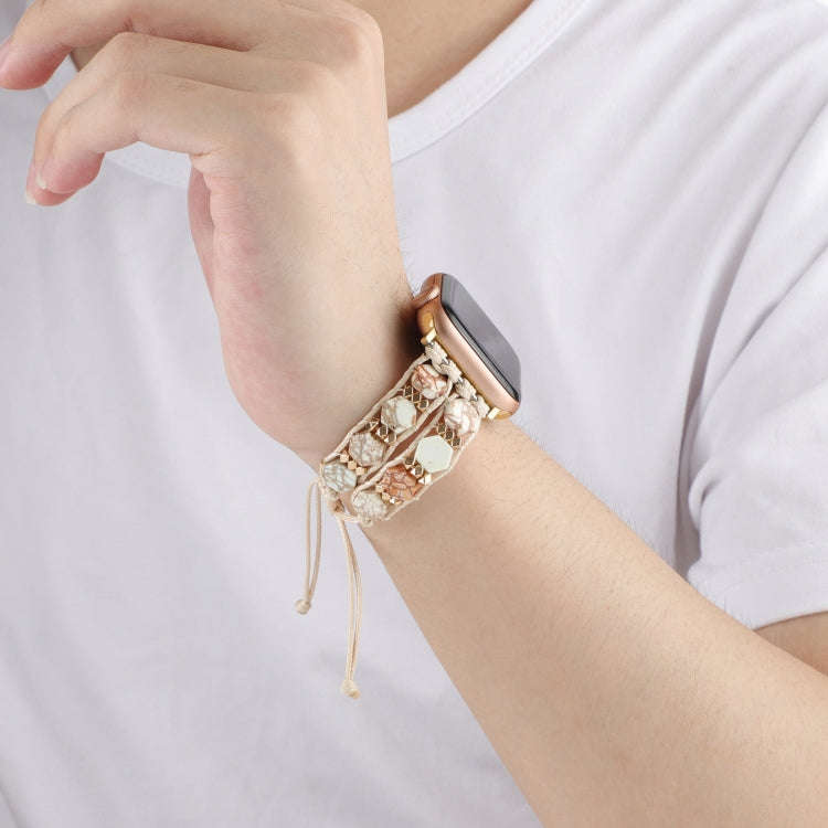 For Apple Watch Series 8 41mm Hexagonal Stones Drawstring Chain Watch Band(Beige)