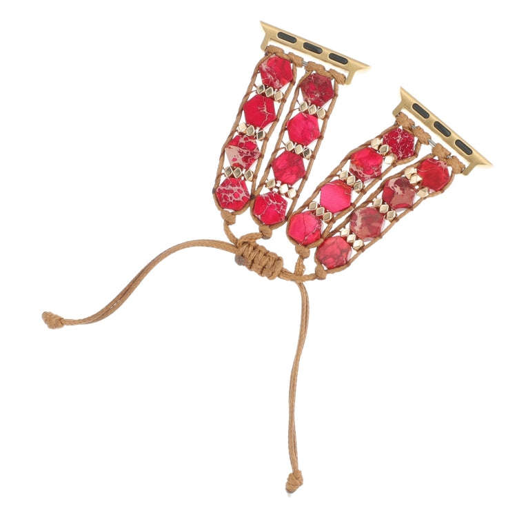 For Apple Watch Series 6 44mm Hexagonal Stones Drawstring Chain Watch Band(Red)