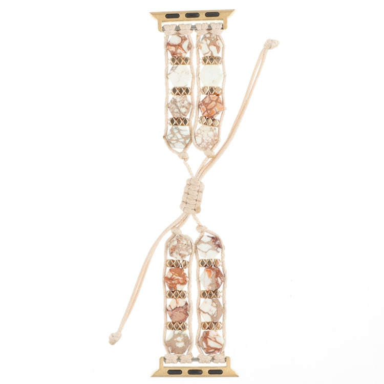 For Apple Watch Series 5 44mm Hexagonal Stones Drawstring Chain Watch Band(Beige)