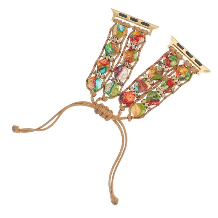 For Apple Watch Series 3 42mm Hexagonal Stones Drawstring Chain Watch Band(Colorful)