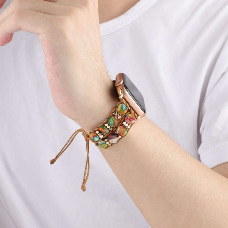 For Apple Watch Series 3 42mm Hexagonal Stones Drawstring Chain Watch Band(Colorful)