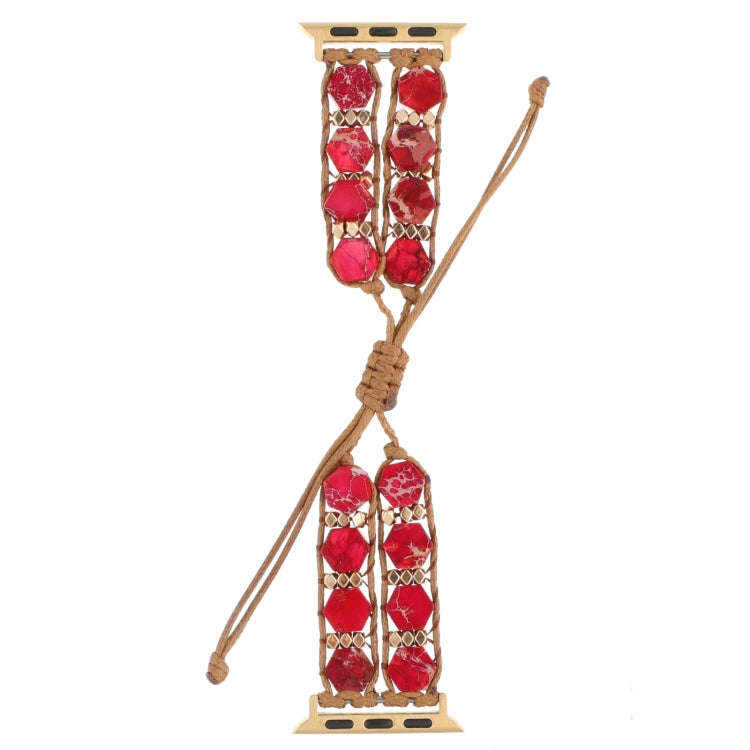 For Apple Watch Series 3 42mm Hexagonal Stones Drawstring Chain Watch Band(Red)