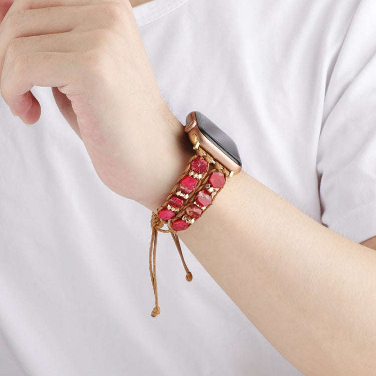 For Apple Watch Series 2 42mm Hexagonal Stones Drawstring Chain Watch Band(Red)