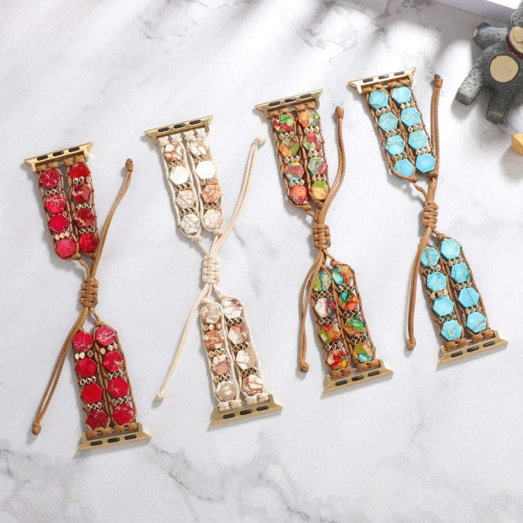 For Apple Watch Series 3 42mm Hexagonal Stones Drawstring Chain Watch Band(Colorful)