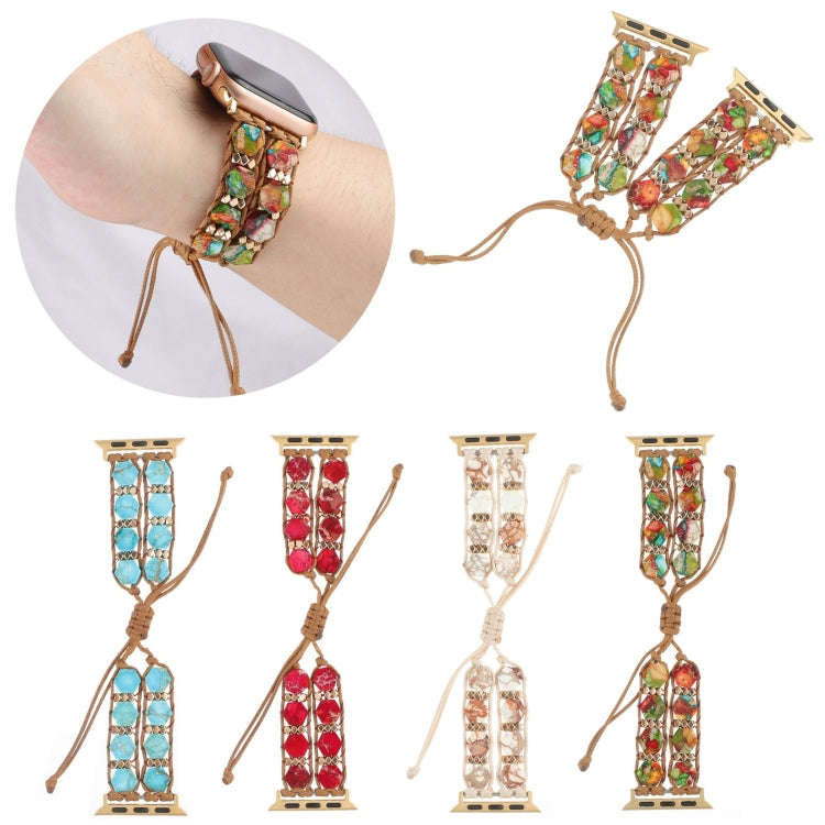 For Apple Watch Series 3 42mm Hexagonal Stones Drawstring Chain Watch Band(Colorful)