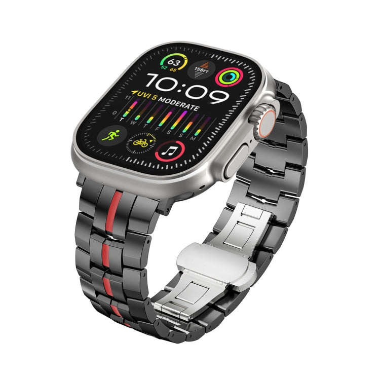 For Apple Watch Ultra 49mm Butterfly Buckle 5-Beads Metal Watch Band(Black Red)