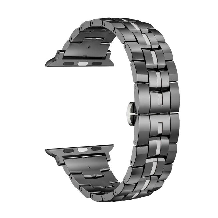 For Apple Watch Ultra 49mm Butterfly Buckle 5-Beads Metal Watch Band(Black Silver)