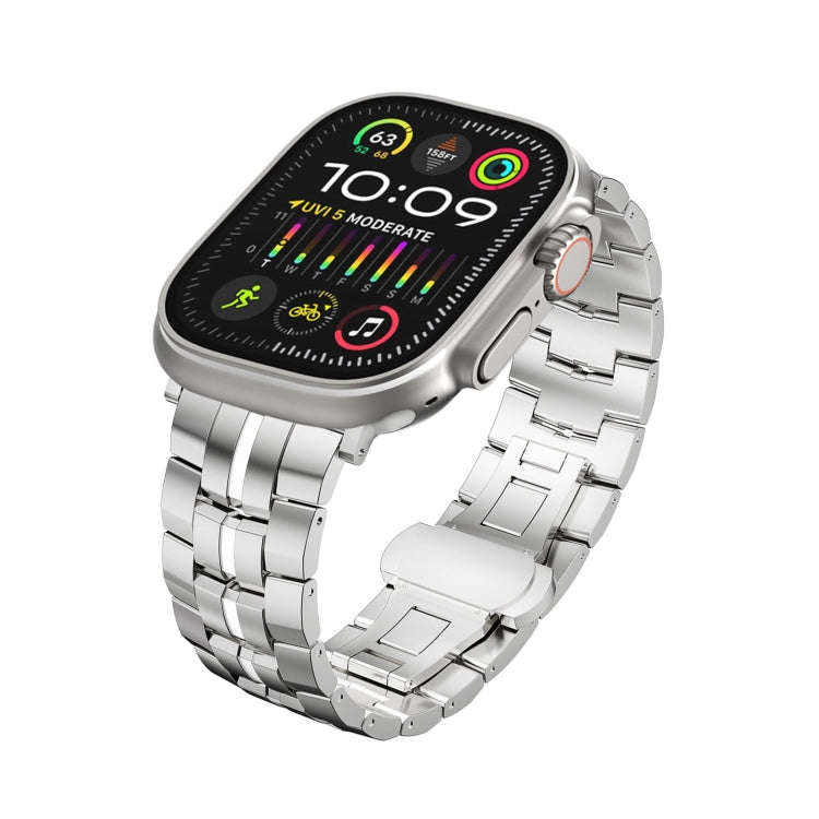 For Apple Watch Ultra 49mm Butterfly Buckle 5-Beads Metal Watch Band(Silver White)