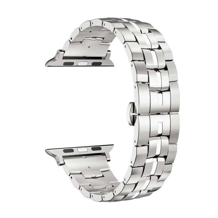 For Apple Watch Ultra 49mm Butterfly Buckle 5-Beads Metal Watch Band(Silver White)