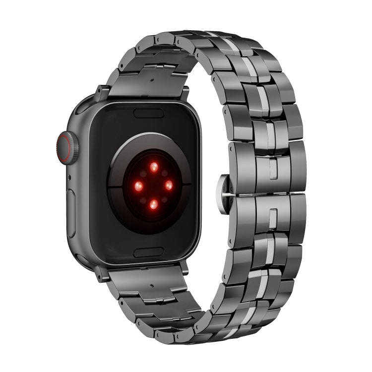 For Apple Watch Series 2 38mm Butterfly Buckle 5-Beads Metal Watch Band(Black Silver)