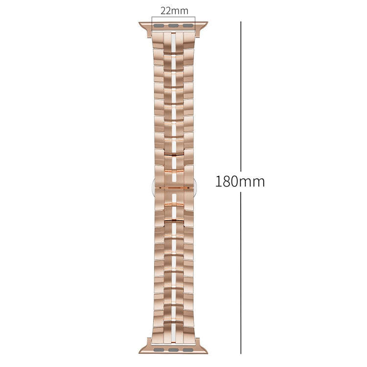 For Apple Watch SE 2023 44mm Butterfly Buckle 5-Beads Metal Watch Band(Gold White)