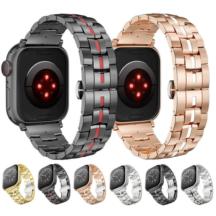 For Apple Watch Ultra 49mm Butterfly Buckle 5-Beads Metal Watch Band(Black Red)