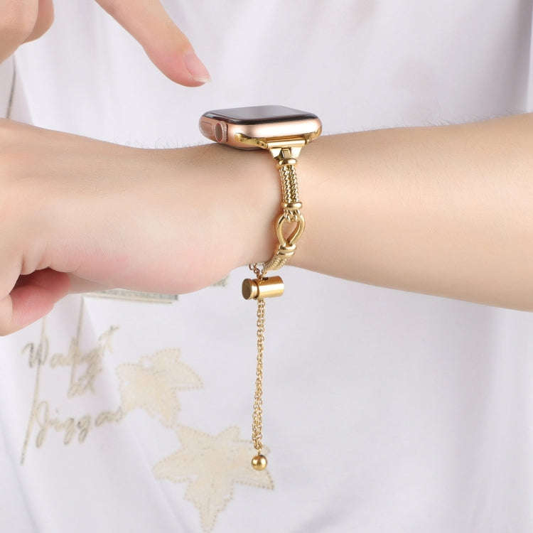 For Apple Watch Series 3 42mm Twist Metal Bracelet Chain Watch Band(Gold)