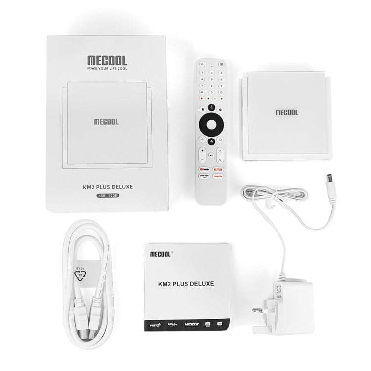 MECOOL KM2 Plus Android 11 Dual-band WiFi Smart Voice TV Box 4GB+32GB, UK Plug(White)
