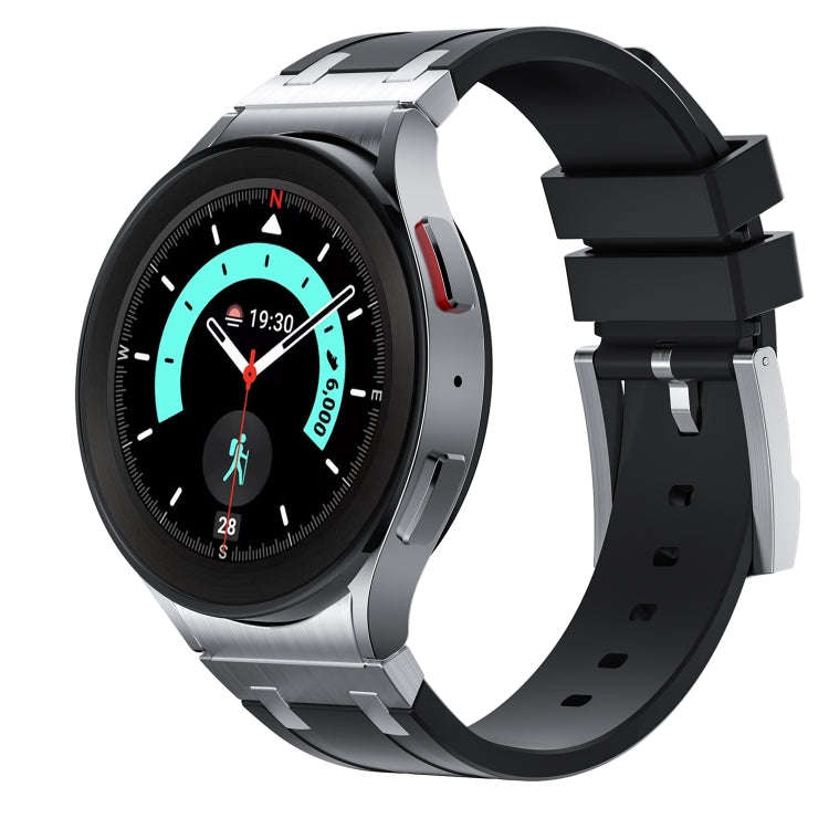 For Samsung Galaxy watch 4 / 5 / 6 AP Series Liquid Silicone Watch Band(Silver Black)