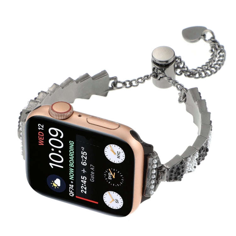 For Apple Watch Series 9 41mm Shell Beads Chain Bracelet Metal Watch Band(Black White)