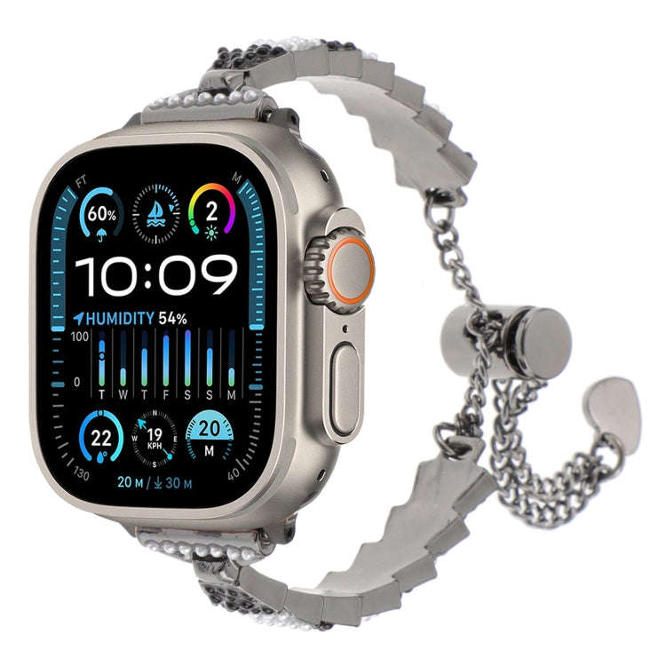 For Apple Watch Ultra 49mm Shell Beads Chain Bracelet Metal Watch Band(Black White)