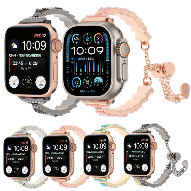 For Apple Watch Series 9 41mm Shell Beads Chain Bracelet Metal Watch Band(Black White)