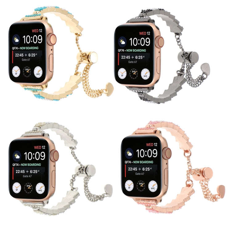 For Apple Watch Series 9 41mm Shell Beads Chain Bracelet Metal Watch Band(Black White)