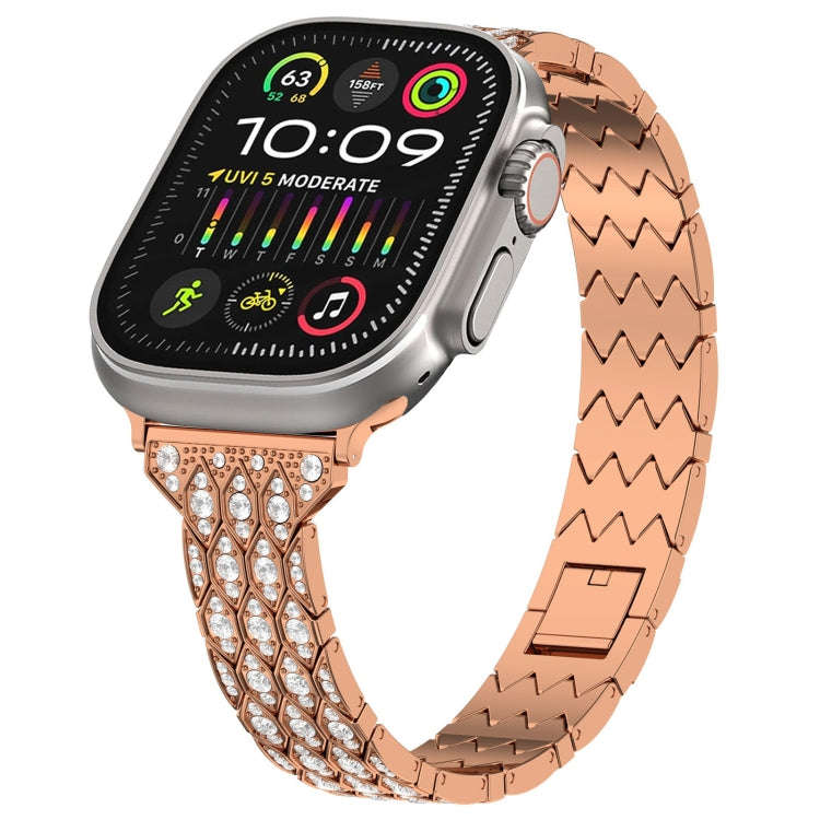 For Apple Watch Ultra 2 49mm Devil Eye Diamond Bracelet Metal Watch Band(Rose Gold)