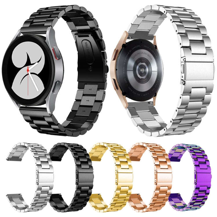 For Samsung Galaxy Watch6 / 6 Classic Flat Head Three-bead Stainless Steel Watch Band(Rose Gold)