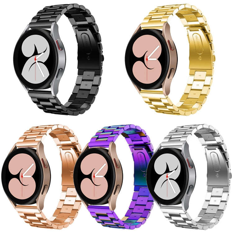 For Samsung Galaxy Watch6 / 6 Classic Flat Head Three-bead Stainless Steel Watch Band(Rose Gold)