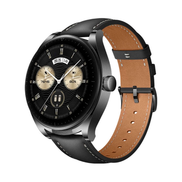 22mm Universal Pointed Tail Leather Watch Band(Black)