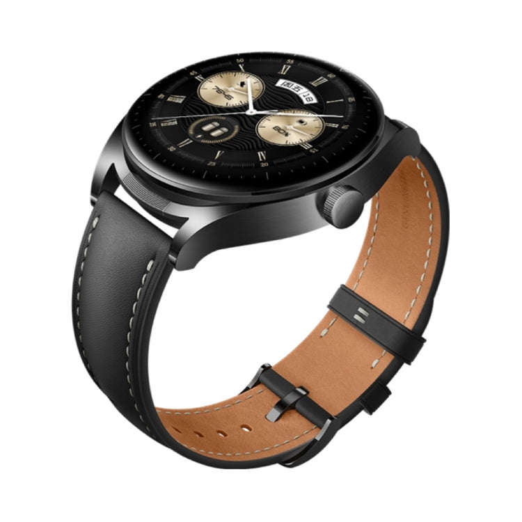 22mm Universal Pointed Tail Leather Watch Band(Black)