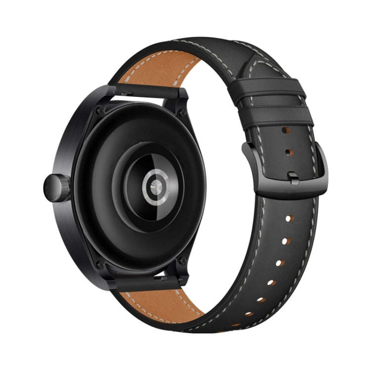 22mm Universal Pointed Tail Leather Watch Band(Black)