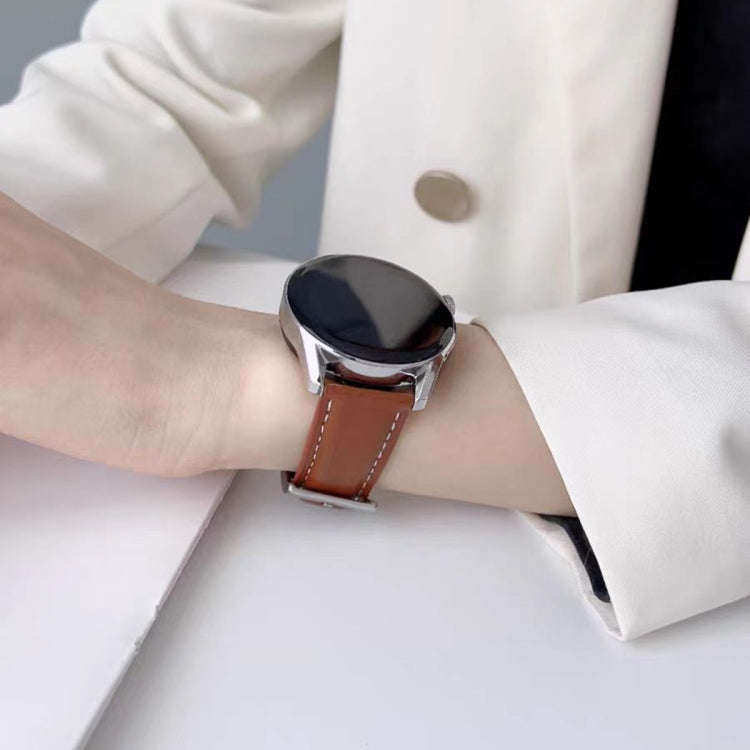22mm Universal Pointed Tail Leather Watch Band(Brown)