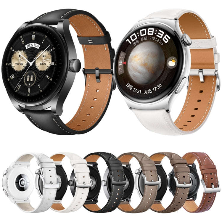 22mm Universal Pointed Tail Leather Watch Band(Khaki)
