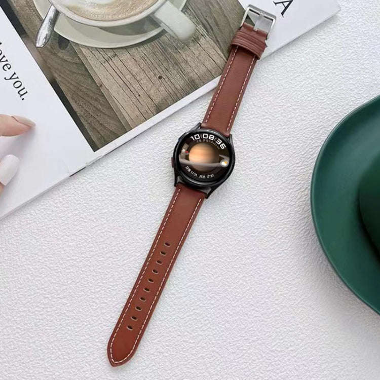 22mm Universal Pointed Tail Leather Watch Band(Khaki)