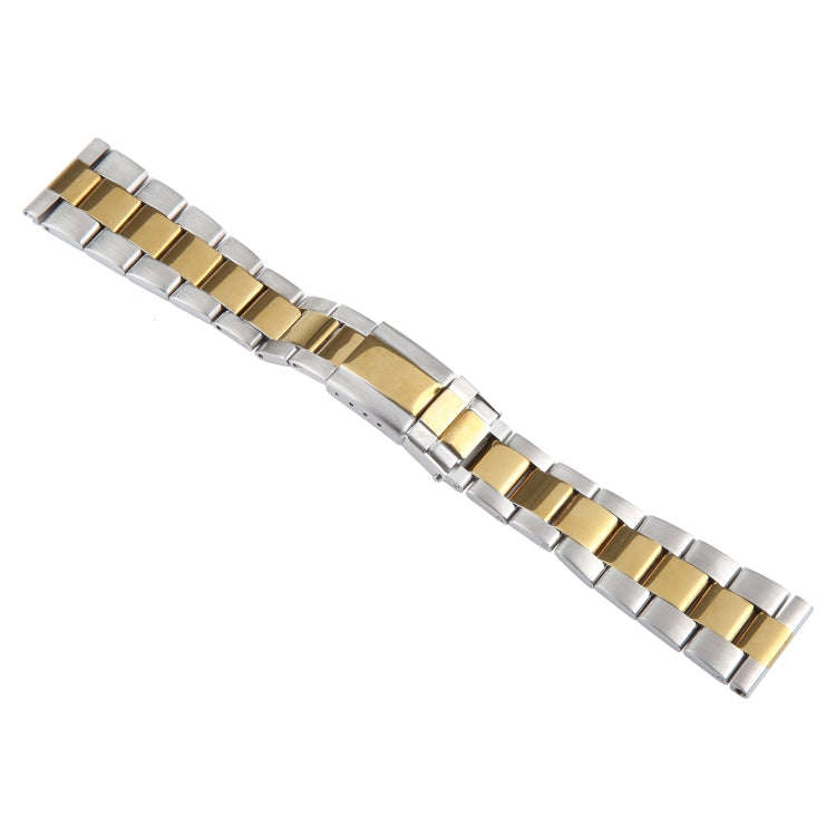22mm Universal Three-Bead Stainless Steel Watch Band(Silver Gold)